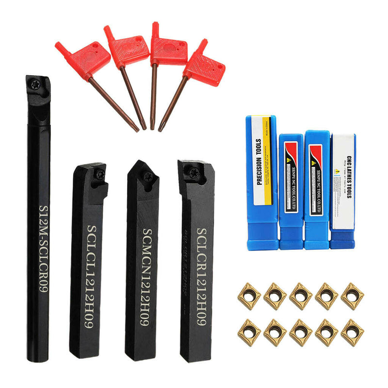 4pcs Jet Boring Bar Rod Turning Tool Holder Set With 10pcs