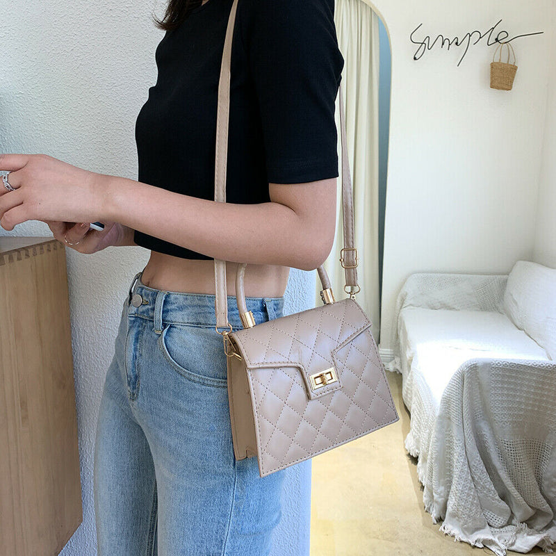 Lattice Pattern PU Women Shoulder Bags Elegant Crossbody Handbags (Khaki)