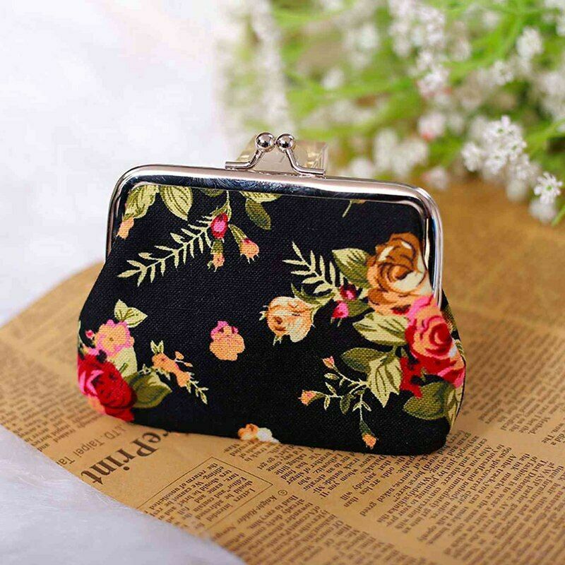5X(Canvas Hasp Purse Key Coin Wallet Bag(black) U6M6)