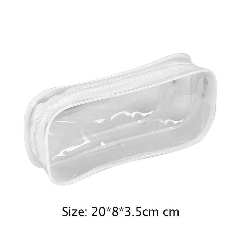 Waterproof Dust-proof PVC Transparent Pencil Case Zipper Pen Holder (White) A