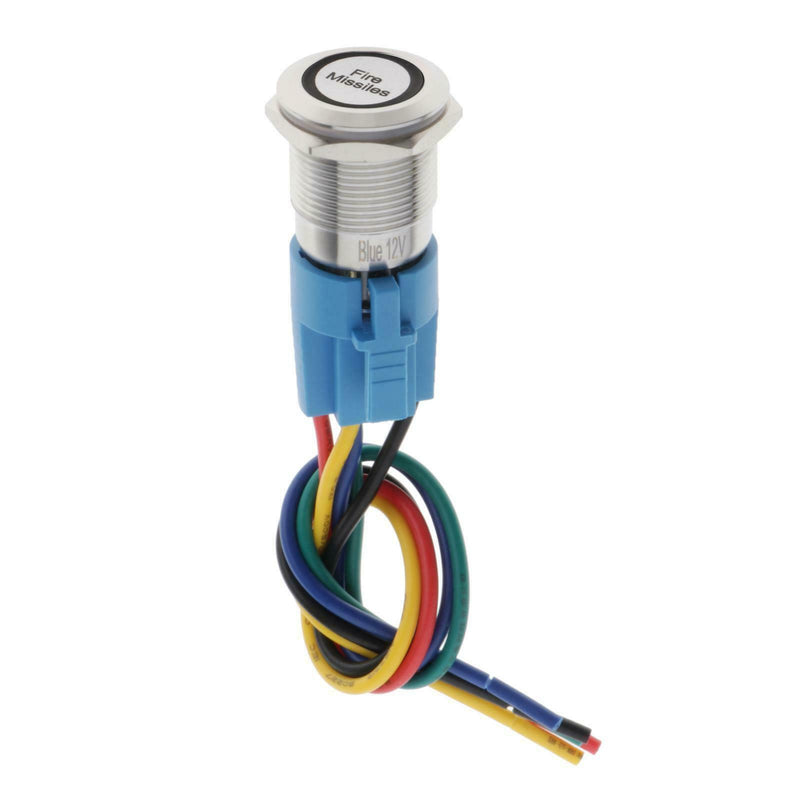 19mm 12V Car Fire Missiles Push Button Switch Blue LED Momentary Switch Button