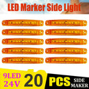 20Pcs 9 LED Truck Trailer Side Marker Indicators Lights Amber/Red Waterproof Set