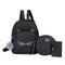 3pcs/set Cat Print Backpacks Women PU Leather Shoulder Card Bags (Black)