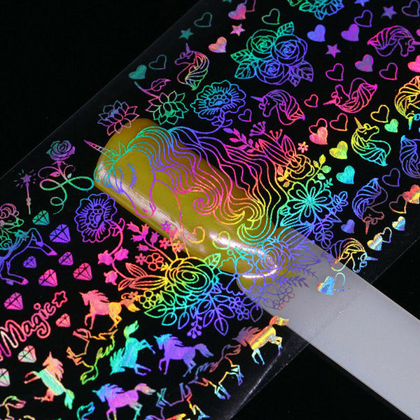 8pcs Holographic Foil Nail Art Xmas Dreamcatcher Geometric Transfer Stickers DIY