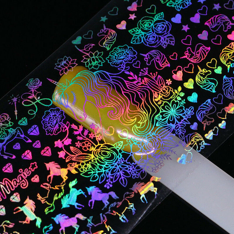 8pcs Holographic Foil Nail Art Xmas Dreamcatcher Geometric Transfer Stickers DIY