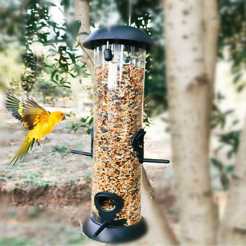 Hanging Wild Bird Feeder, Waterproof Tube Bird Feeder with Roof Garden Yard