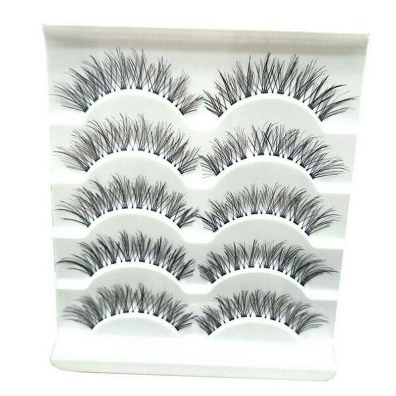 5Pair Thick Cross Natural Eye Lashes Extension Makeup False Eyelashes Clear Band