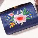 Double Support Embroidered Lipstick Case Holder With Mirror Inside Snap-On 3C