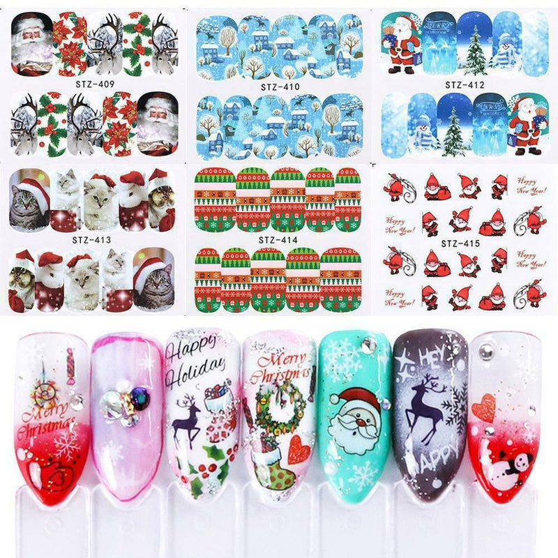 16 Sheets Nail Art Water Transfer Stickers Winter Christmas Decals Cover Colors