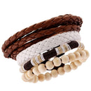 Fashion Women/Men Surfer Tribal Wrap Multilayer Leather Wood Beads Bracelet