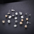 36 Pairs/Set Earrings Mini Crystal Flower Metal Ear Stud Women Wedding Jewelry