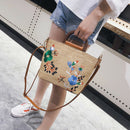 New Straw Bag Female Shoulder Versatile Handbag Embroidery Woven Bucket Bag