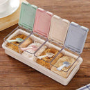4 Grid Plastic Wheat Straw Flip Drawer Type Spice Jar Seasoning Storage Box