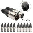 5Pairs XLR 3Pin Female MIC Jack Plug Audio Microphone Cable Connector Black