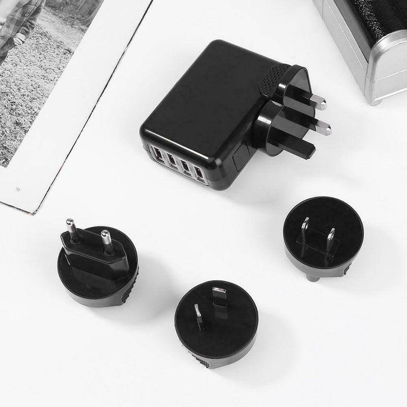 4 Ports USB Charger 2.1A 10.5W Phone Wall Charging Adapter w/4pcs Converter