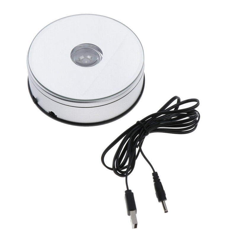 Crystal 4.72 Inch Rotating LED Light Display Base with USB Adaptor, White