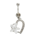 Body Piercing Navel Belly Ring Barbell Bar Rhinestone Heart White Flower Al Z6B6