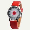 Waterproof Quartz Watch Women Rhinestone Flower Print Wristwatch (Red) A