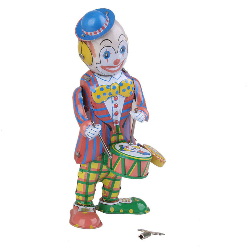 2x Classic Wind-up Drumming Clockwork Robot Tin Toys Collectable Children Favor