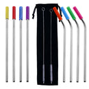 10Pcs Reusable with Silicone Tips Cleaning Brush Stainless Steel Straws