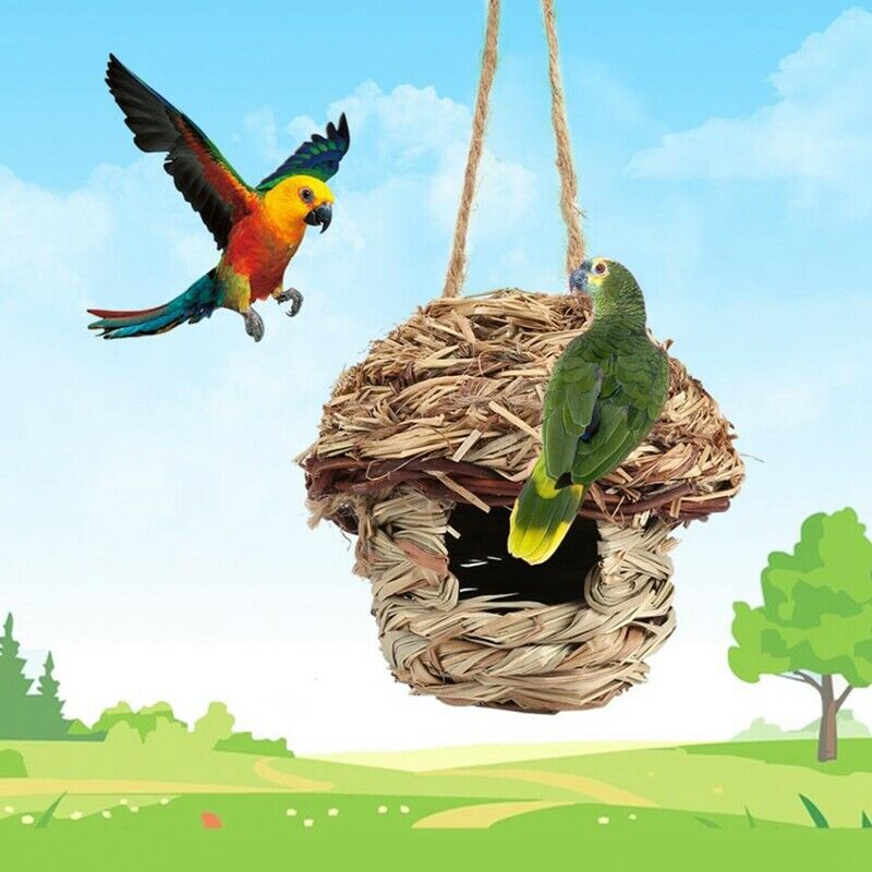 Straw Bird Nest Birdhouse for Parrot Hamster Small Animal's Cage Birds Bree