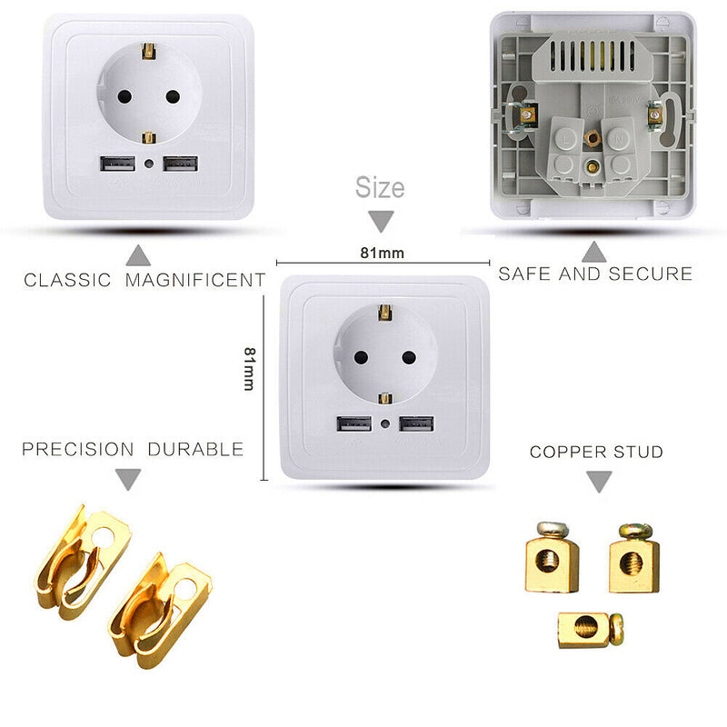1.5A Wall Charger Adapter Board Dual USB EU Plug Wall Socket Power Outlet Panel