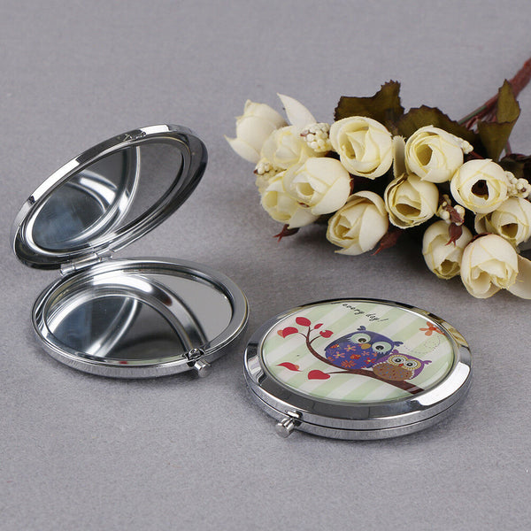 Women makeup compact pocket owl mirrors portable double-side folding mirror  JR