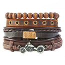 4pcs Retro Weave Rope Bracelet DIY Cowhide Leather Beads Bangle Men Jewelry