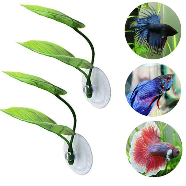 4pcs Betta Fish Leaf Pad Double Layer Hammock Simulation With Suction Cup Tank