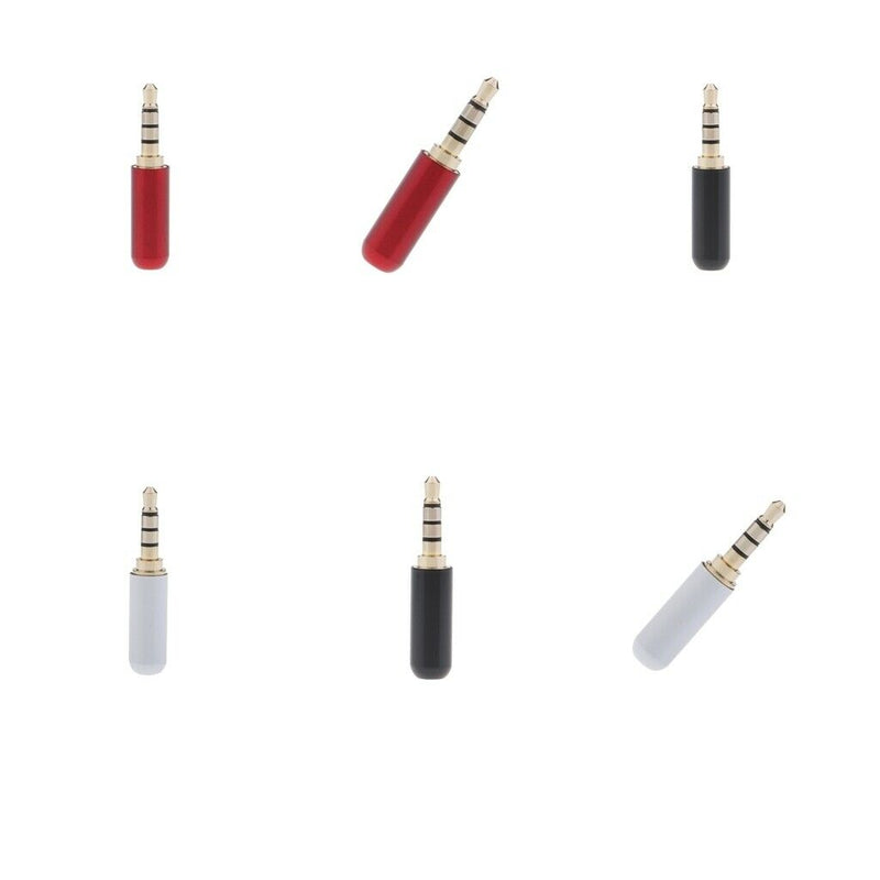 6Pcs 4-Pole 3.5mm 1/8" Male Headphone Plug Adapter Soldering Black+Red+White
