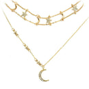 Stylish Boho Multilayer Choker Pendant Necklace Crystal Star Moon Chain Jewelry