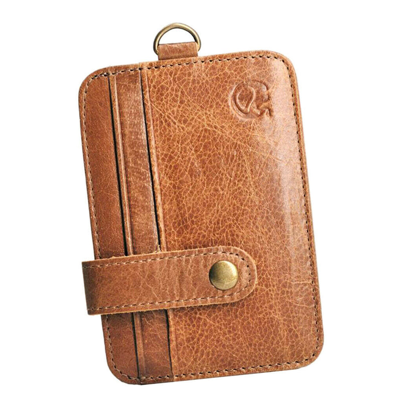 Vertical Leather ID Cards Holder Travel Money  Purse Case Snap Button