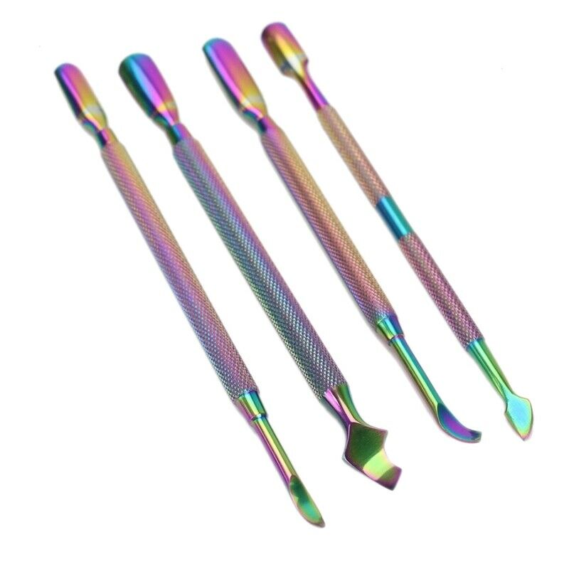 4Pcs Rainbow Cuticle Pusher Stainless Steel Cuticle Remover and Cutter Mani D6M6