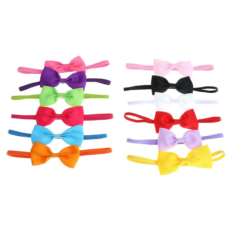 12pcs Cute Kids Headband Bowknot Headbands Solid Color Hair Bows Hair Band