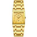 Mens Fashion Watch Rectangular Dial Analog Quartz Wristwatch Golden