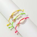 3Pcs Braided Leather Yellow&Green&Pink Bracelet For Women Natural Shell&Cla