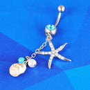 Surgical Steel Crystal Starfish Punk Conch Dangle Navel Ring Body Jewelry