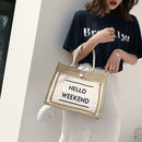 Women Linen Tote Casual Shoulder Bags Fashion Lady Print Handbags (White L) A