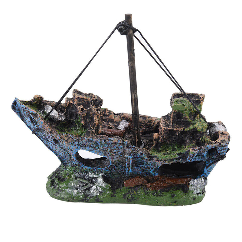 Aquarium Ornament Wreck Sailing Boat Sunk Ship Destroyer Fish Tank Cave Decor Z