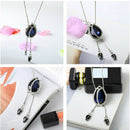Women Flower Long Adjustable Chain Pendant Sweater Necklace(Tulip blue crys S5F5