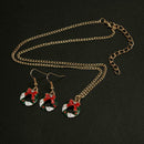 Creative Christmas Drop Earrings Rhinestone Pendant Necklace Jewelry Set A