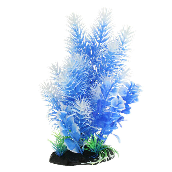 Plastic Aquarium Fish Tank Blue Grass Plant Rock Base Reptile Terrarium Vivarium