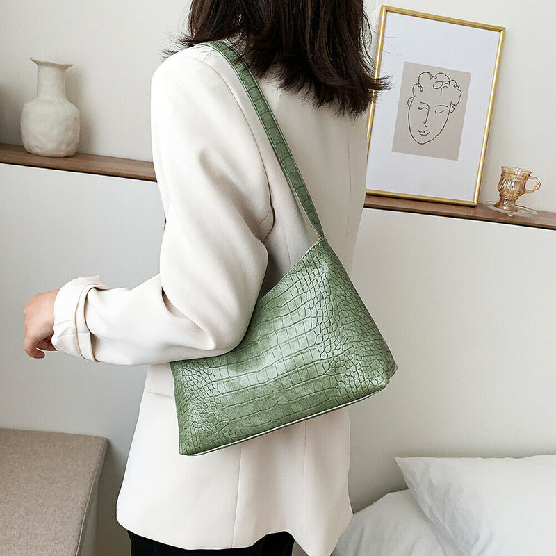 Alligator Pattern Women Shoulder Totes Bag Retro PU Clutch Handbag (Green)