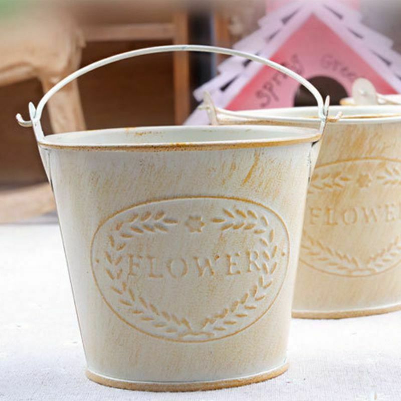 Flameer Shabby Chic Iron Flower Buckets Plants Planter Pot Bucket Flower Va