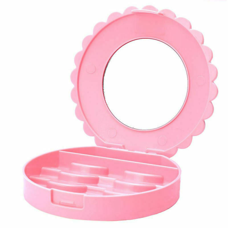Cute Pink Plastic Bowknot False Eyelashes Storage Box Makeup Case Mirr HKE