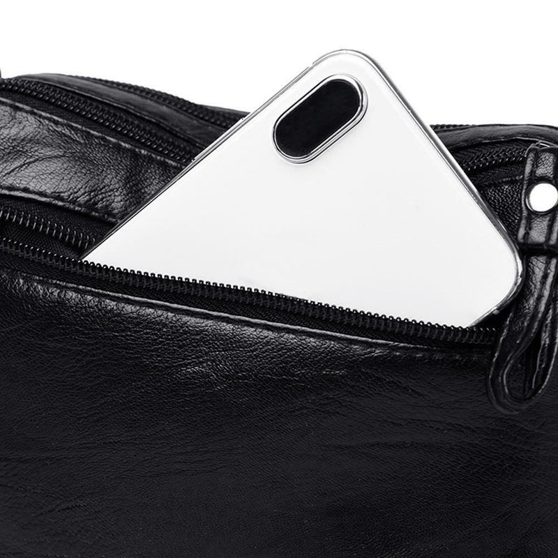 Hit Color Shoulder Messenger Handbags Women Leather Crossbody Bags (Black)