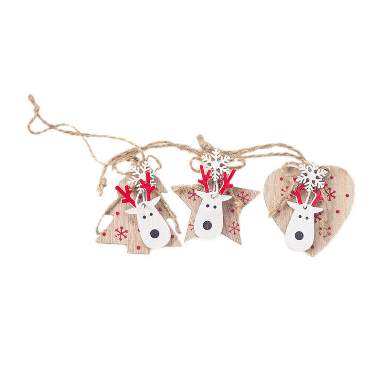 1 Set 6Pcs Christmas Decorations Ornaments Wooden Printing Ornaments Merry  C2H4