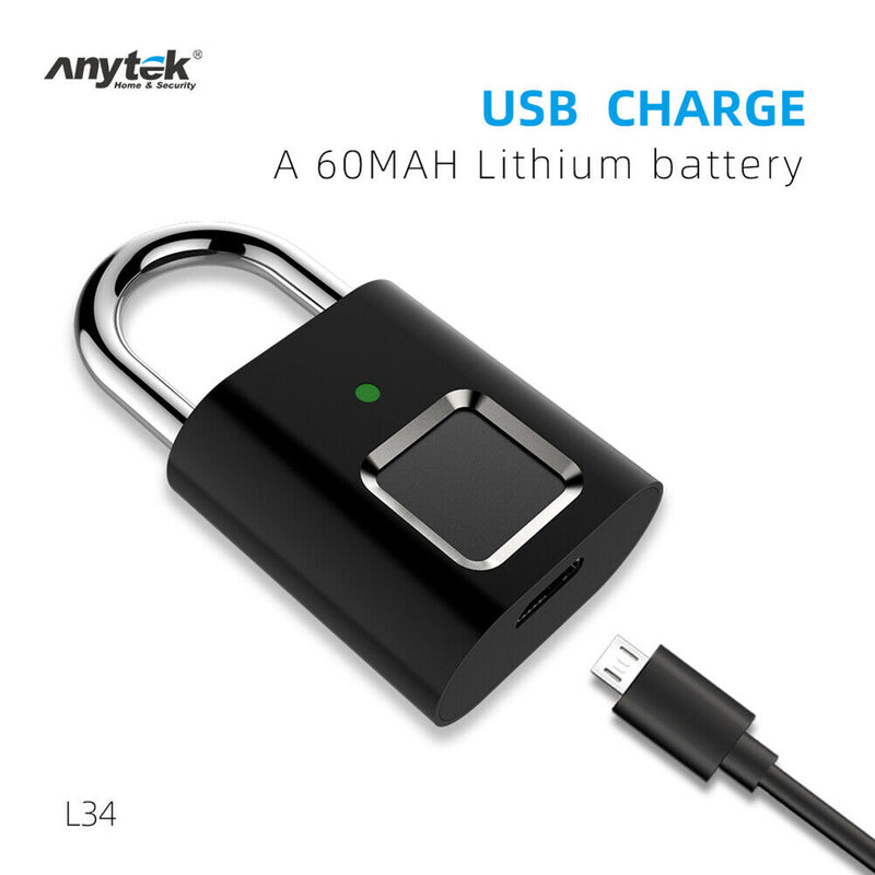 Anytek L34 Smart Fingerprint Padlock Keyless USB Rechargeable Door Suitcase Lock