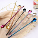 7pcs Stainless Steel Long Twisted Straw Spoon Stirring Scoop Reusable Bar Tools