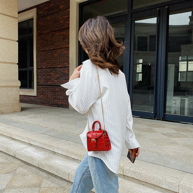 Elegant Leather Mini Shoulder Bags Women Chain Messenger Handbag (Red)
